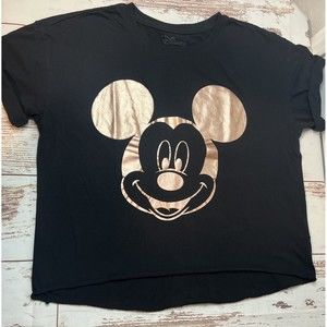 Disney’s Rose Gold Mickey Head On Black Hi Low Shirt EUC